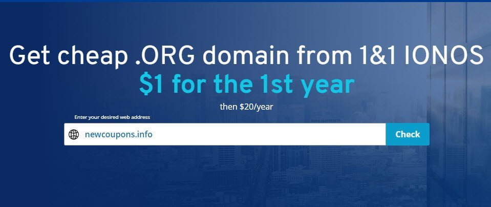 Get a .ORG For Just $1 at 1&#038;1 IONOS &#8211; Free Whois Privacy