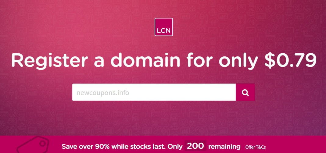 Get a Domain Name For Just $0.79 at LCN, including .COM/.NET
