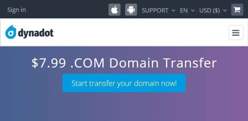 $7.99 .COM Domain Transfer To Dynadot &#8211; 1 Year Extended Free