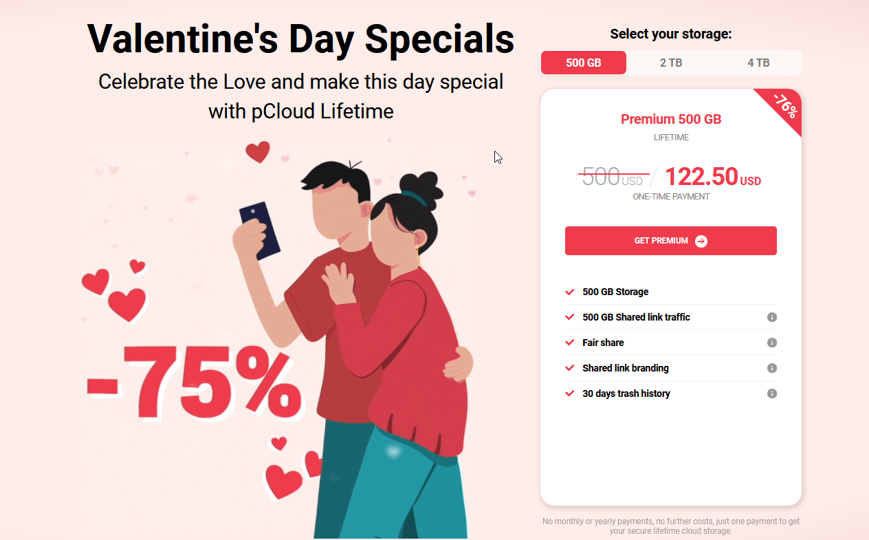 pCloud Valentines Day Sale &#8211; 75% OFF ALL Lifetime Plans (4TB 2TB 500GB)